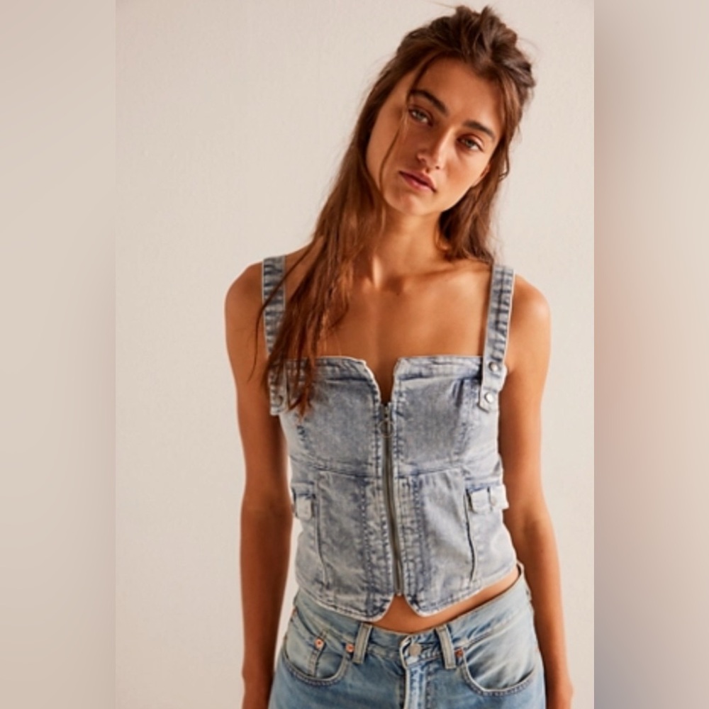 NWT Free People Denim Zip Up Top